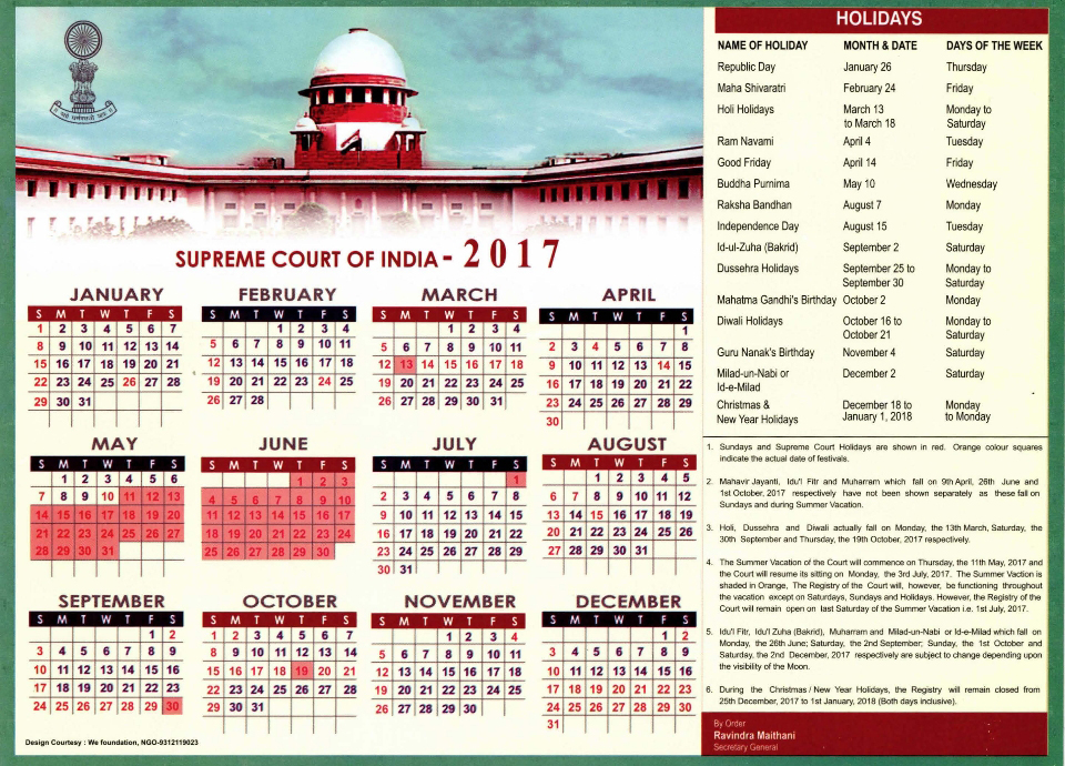 Supreme Court Calendar,2018